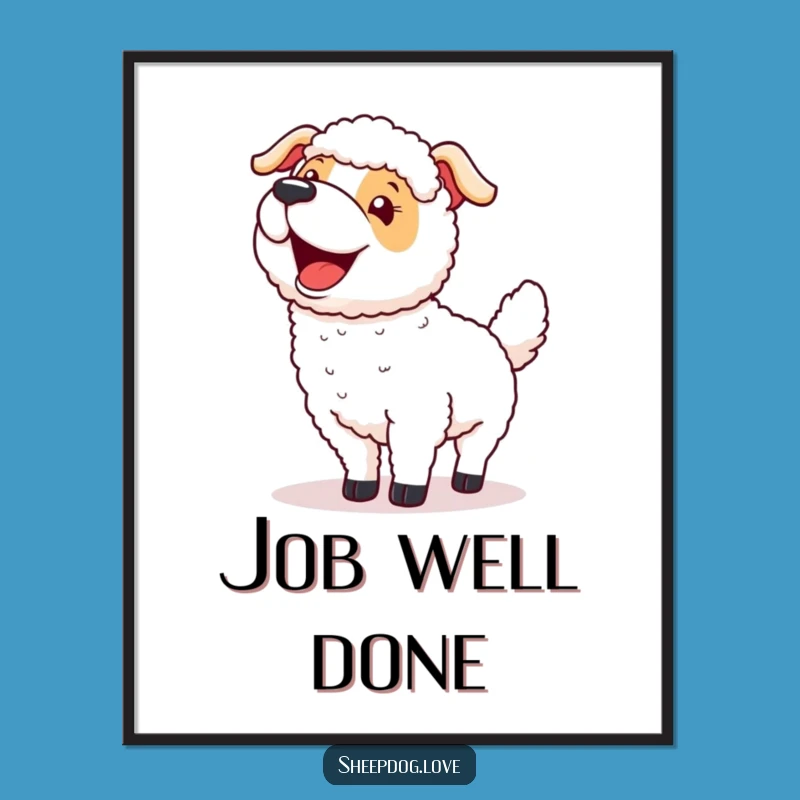 Funny Happy Tails Sheepdog Poster - Celebratory Dog Art for Walls