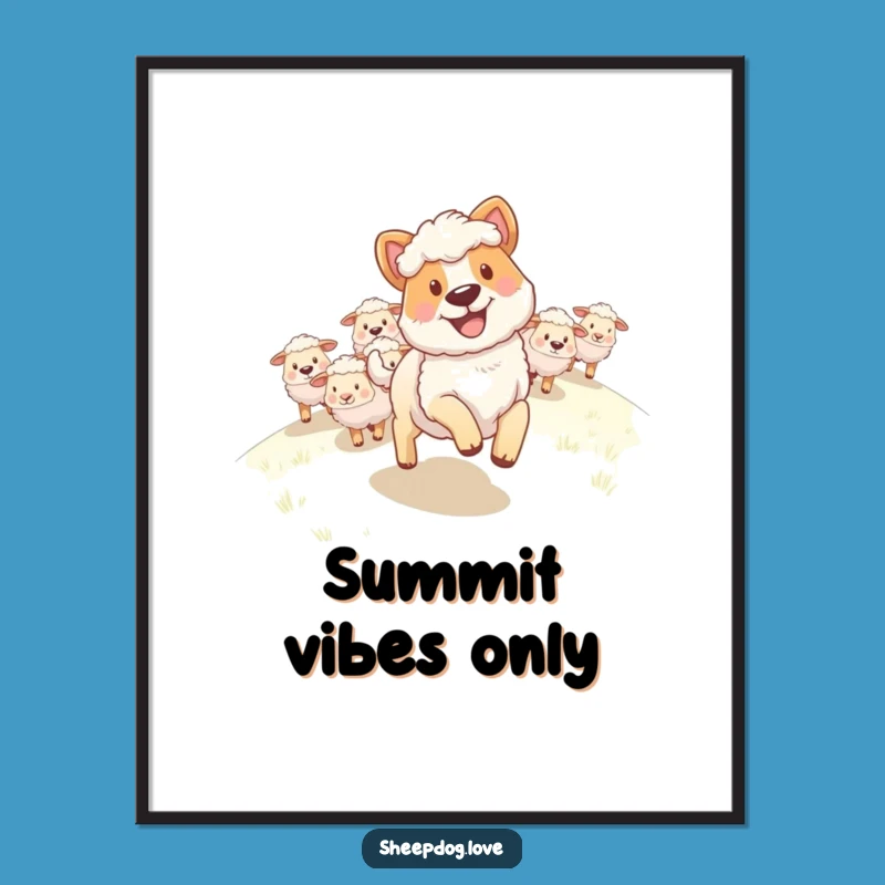 Funny Sheepdog Poster: Happy Grin Leading Flock Uphill Art, Hilarious Wall Decor Gift