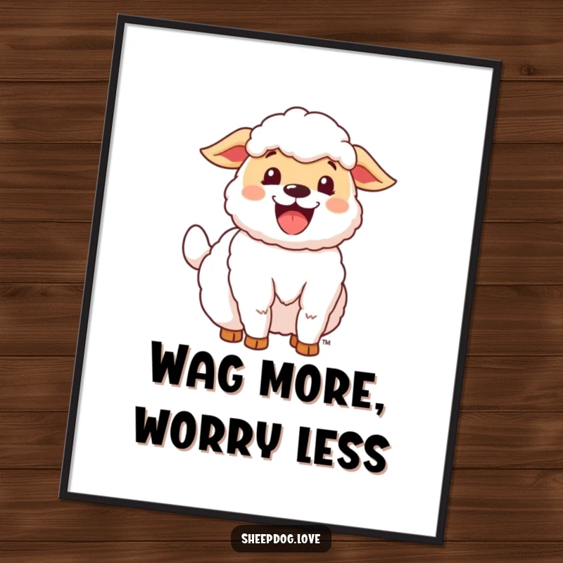 Funny Happy Sheepdog Poster featuring a delighted sheepdog with its tail wagging enthusiastically, radiating pure, infectious joy.