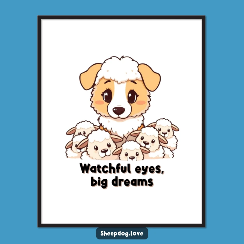 Funny Sheepdog Poster: Determined Watch, Artistic Funny Gift