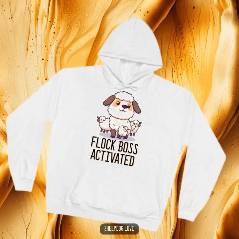 Funny Sheepdog Hoodie: A dedicated sheepdog strategically positions itself to expertly herd sheep, embodying focus and control, a comfortable gift.
