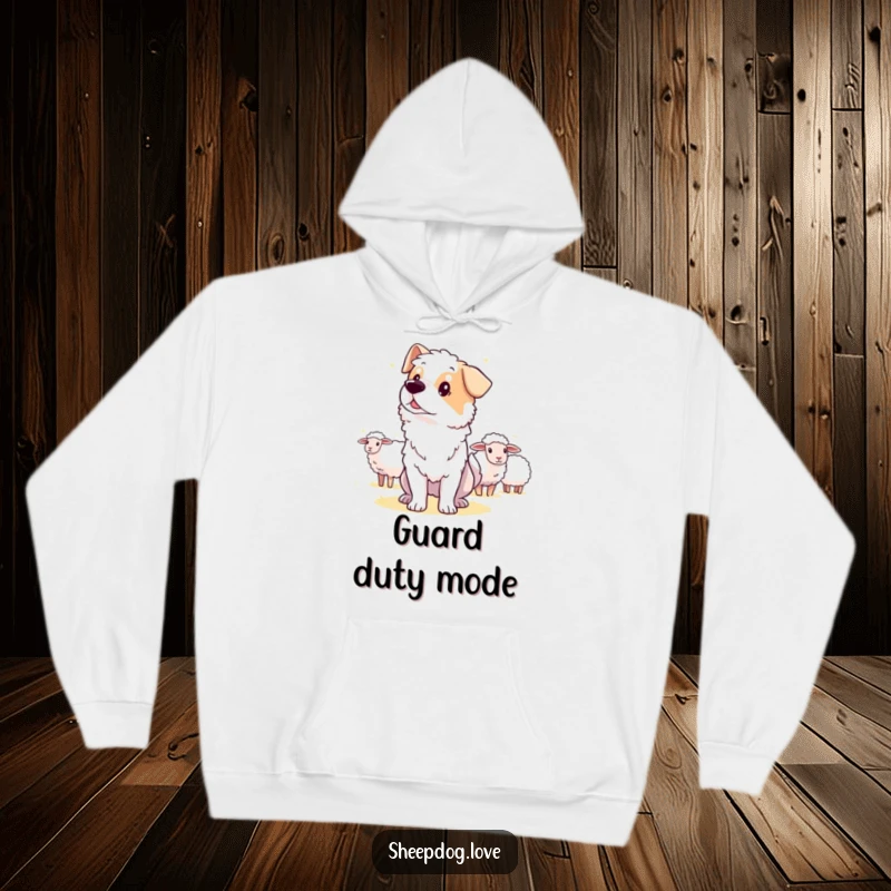 Funny guard sheepdog hoodie, a dog alertly watching the distance to protect its sheep.