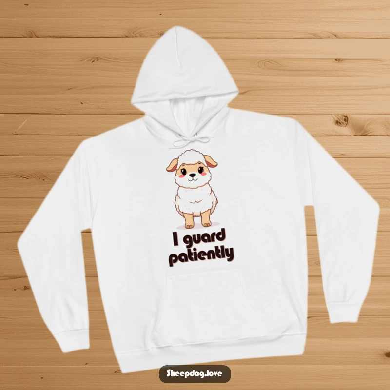 Funny hoodie featuring a protective sheepdog standing guard with a gentle expression, offering warmth and comforting loyalty.