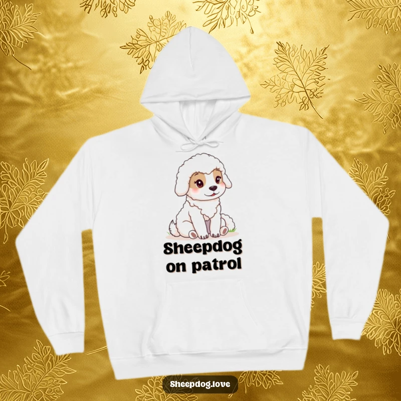 Funny sheepdog hoodie depicting a calm dog watching over sheep, a warm and humorous gift for guardians.