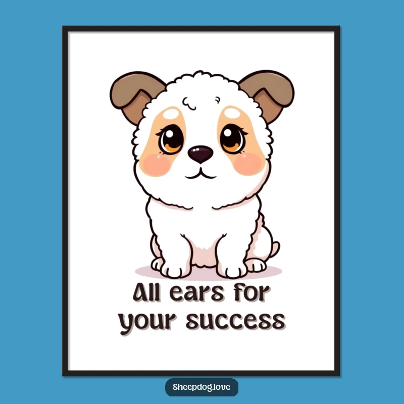 Free Printable Wall Art: Amused Sheepdog Listening - Hilarious Downloadable Home Decor!