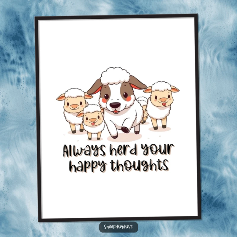 Funny Free Printable Wall Art: Amusing sheepdog skillfully herding a group of comical sheep, adding humor to any room.