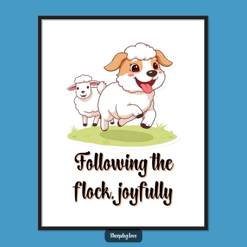 Free Printable Sheepdog Art - Tongue Out Runner Downloadable Decor