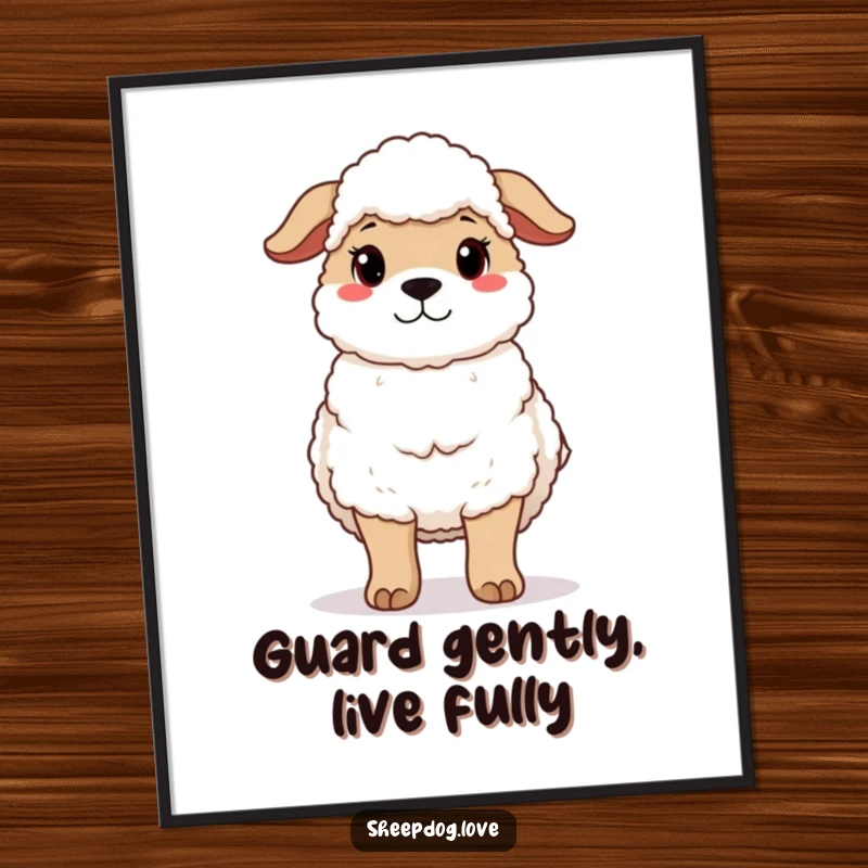Funny Free Printable Wall Art: A protective sheepdog standing guard with a soft, gentle expression conveying security.