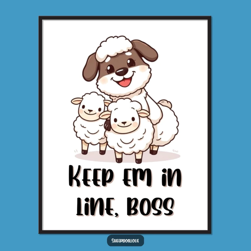 Funny Free Printable Sheepdog Herding Wall Art - Grinning Dog Downloadable Art