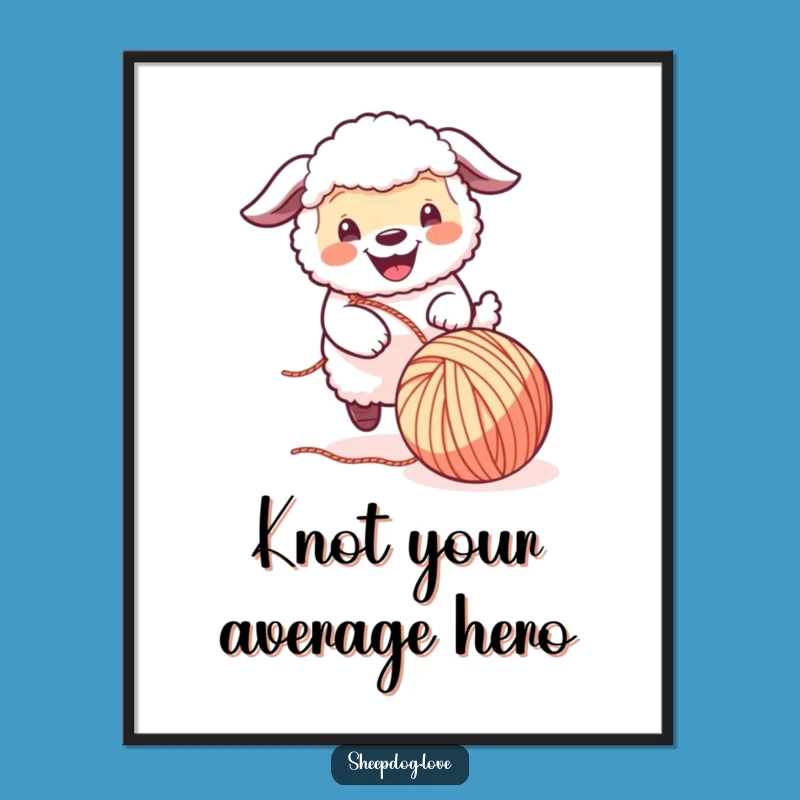 Funny Free Printable Sheepdog Wall Art: Yarn Catcher Downloadable Whimsical Decor
