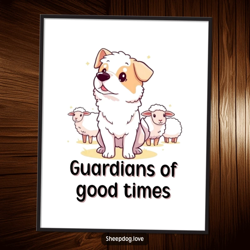 Funny Free Printable Wall Art: An alert sheepdog looking into the distance, guarding sheep, perfect for decor.