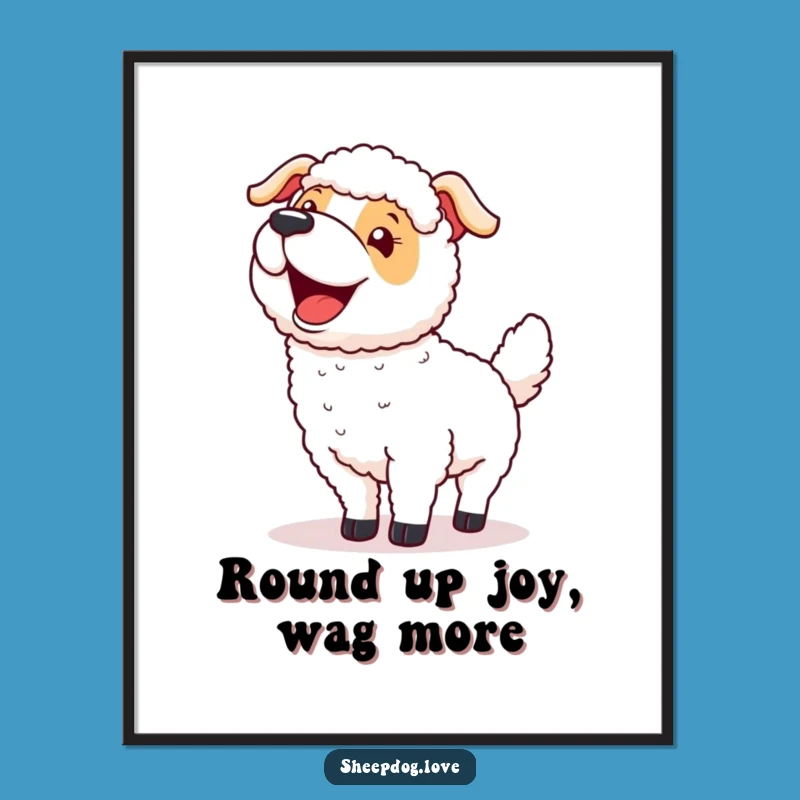 Funny Free Printable Wall Art: Excited Sheepdog Round-up Whimsical Downloadable Decor