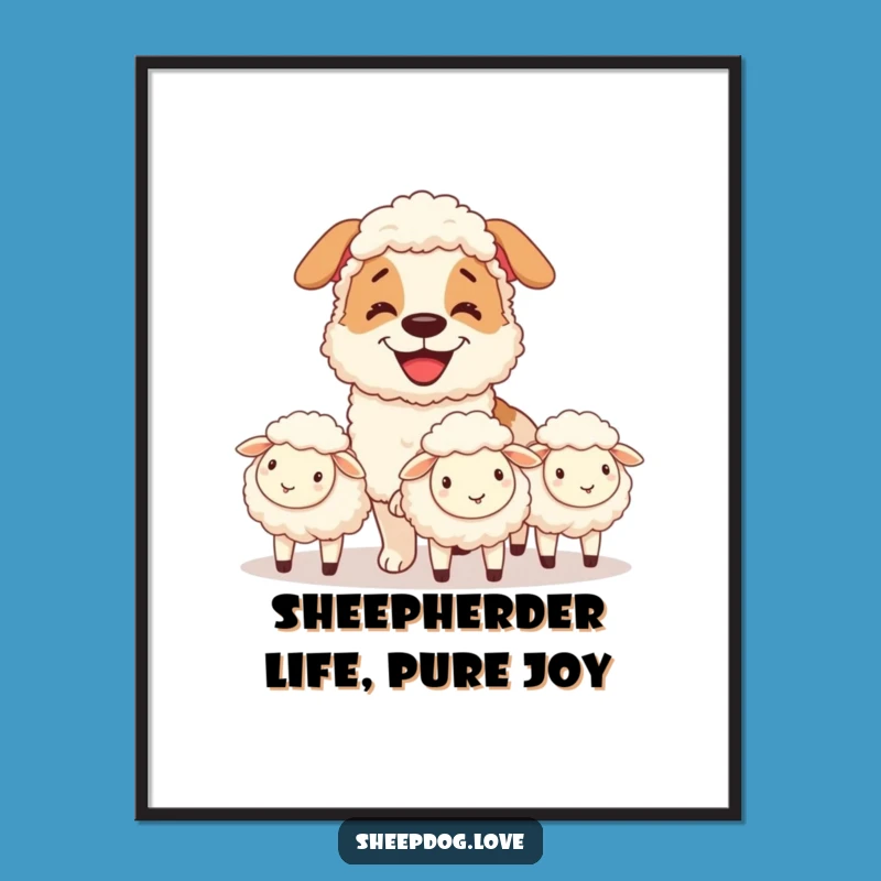 Funny Free Printable Wall Art: Grinning Sheepdog Herding Whimsical Downloadable Decor