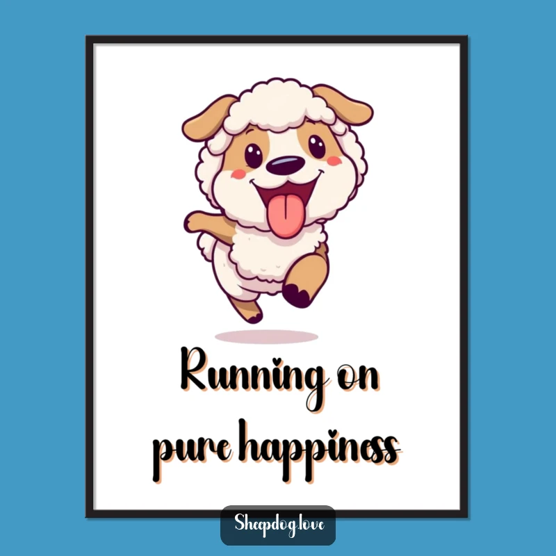 Funny Free Printable Wall Art: Joyful Sheepdog Running - Energetic Downloadable Art