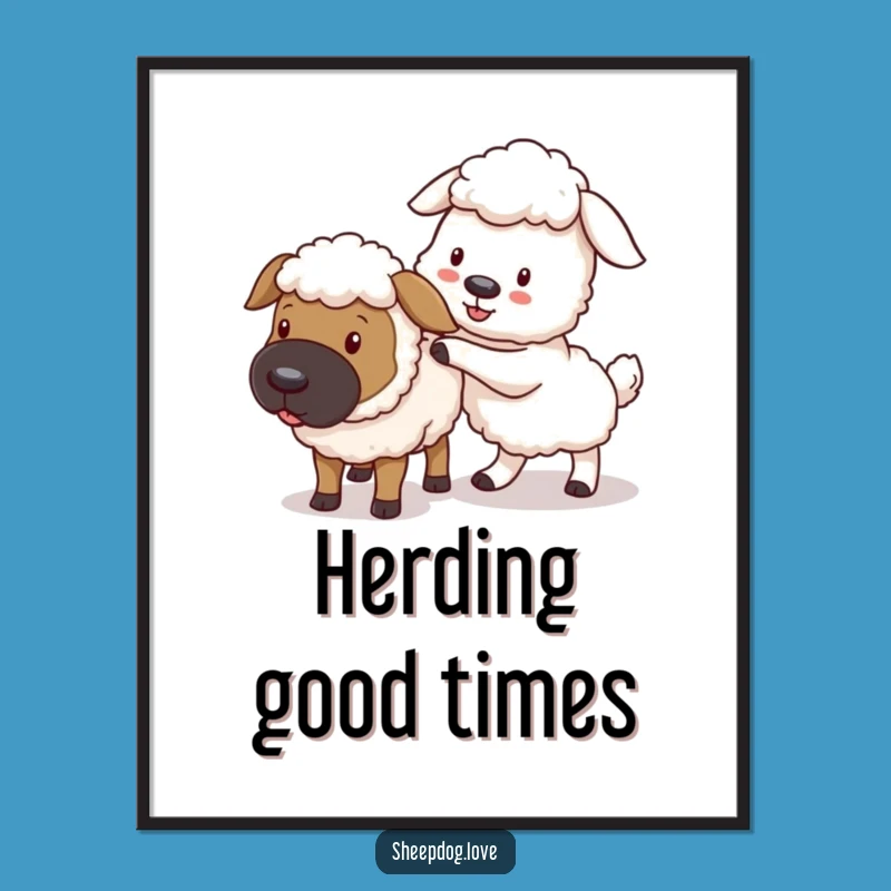 Funny Free Printable Wall Art: Playful Sheepdog Guide - Downloadable Whimsical Decor