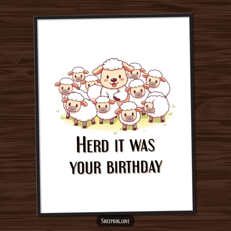 Funny Free Printable Wall Art: A diligent sheepdog playfully herds a fluffy flock of sheep across a field.