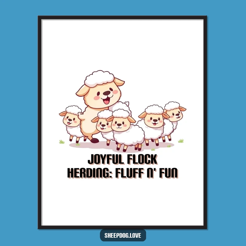Free Printable Fluffy Sheepdog Wall Art: Joyful Herding Digital Download Decor