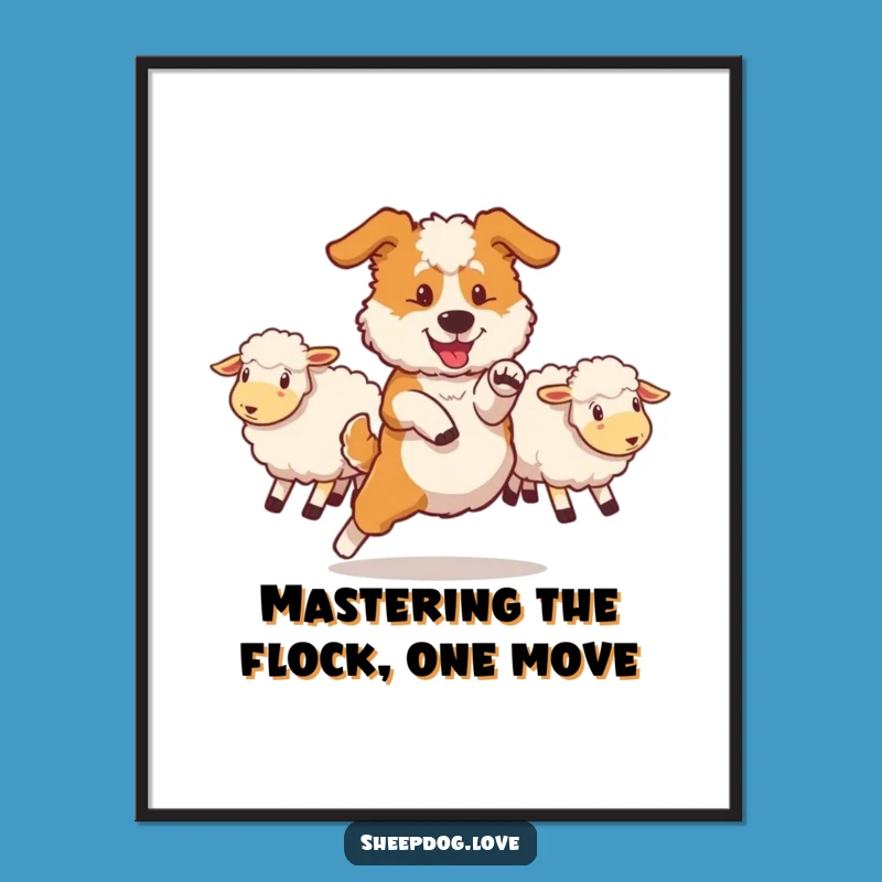 Funny Free Printable Wall Art: Sheepdog Maneuver, Dog's Skill, Downloadable Action Art