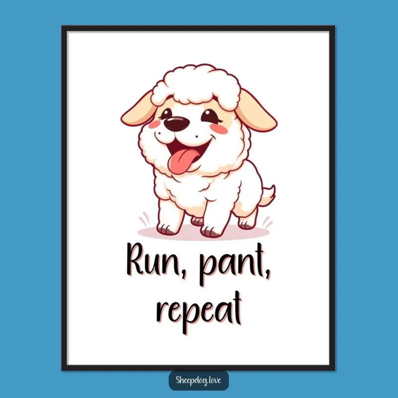 Funny Free Printable Panting Sheepdog Wall Art - Downloadable Dog Art Decor