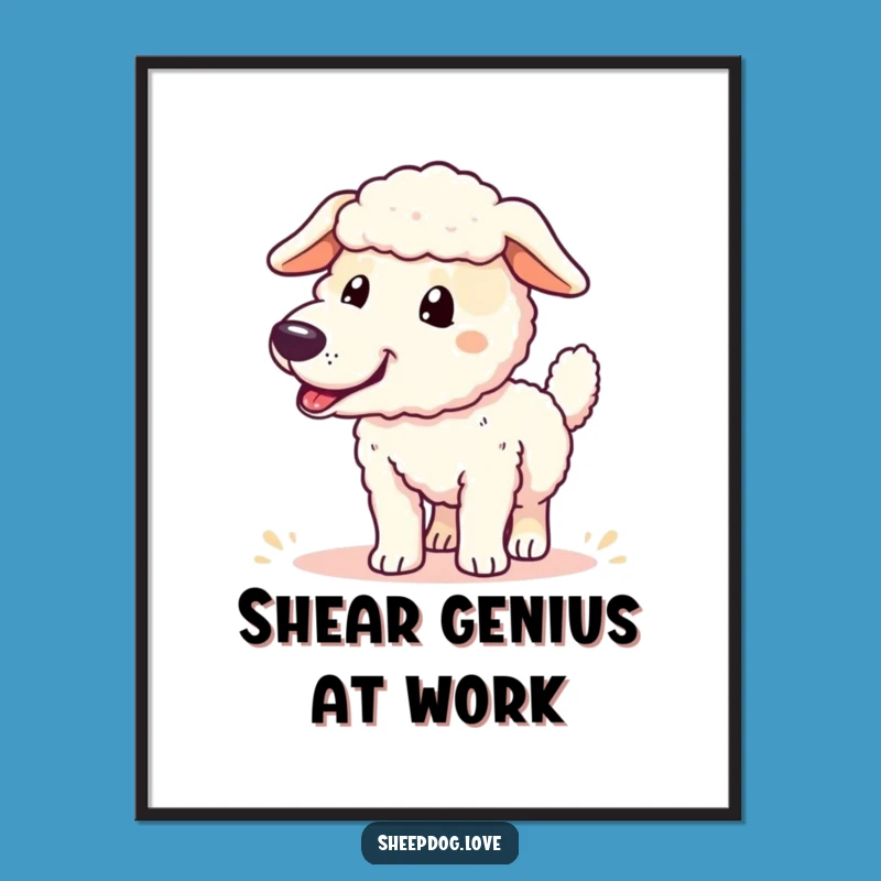 Free Printable Funny Sheepdog Wall Art: Wagging Tail Dog Downloadable Decor