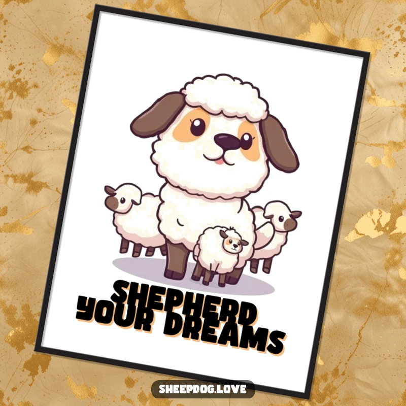 Funny Free Printable Wall Art: A focused sheepdog meticulously positions itself to guide its flock, exuding calm leadership.