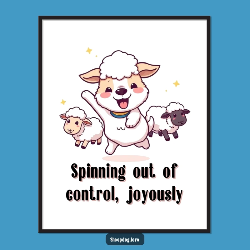 Free Printable Wall Art: Victory Spin Sheepdog, Funny Downloadable Decor for Pet Lovers