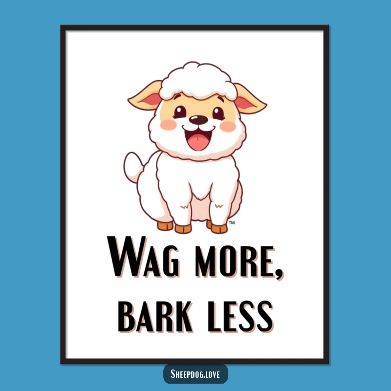 Funny Free Printable Happy Sheepdog Wall Art - Downloadable Joyful Dog Decor