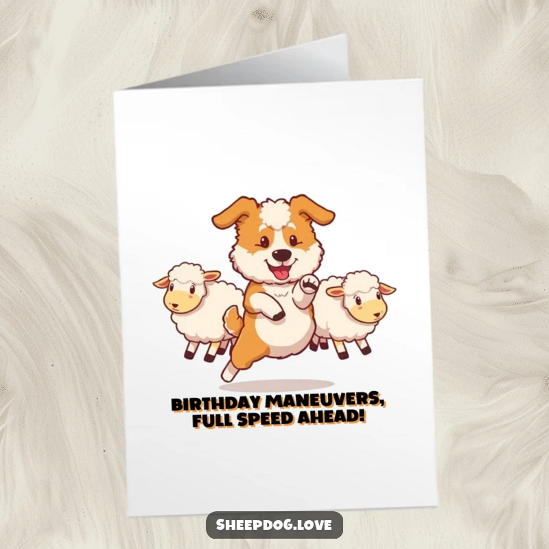 Funny Free Printable Birthday Card: A sheepdog executes a swift maneuver, skillfully redirecting sheep with impressive agility.