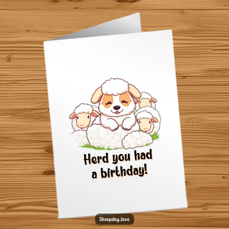 Funny Free Printable Birthday Card: Contented sheepdog napping peacefully with its flock, a quirky and heartwarming downloadable gift.