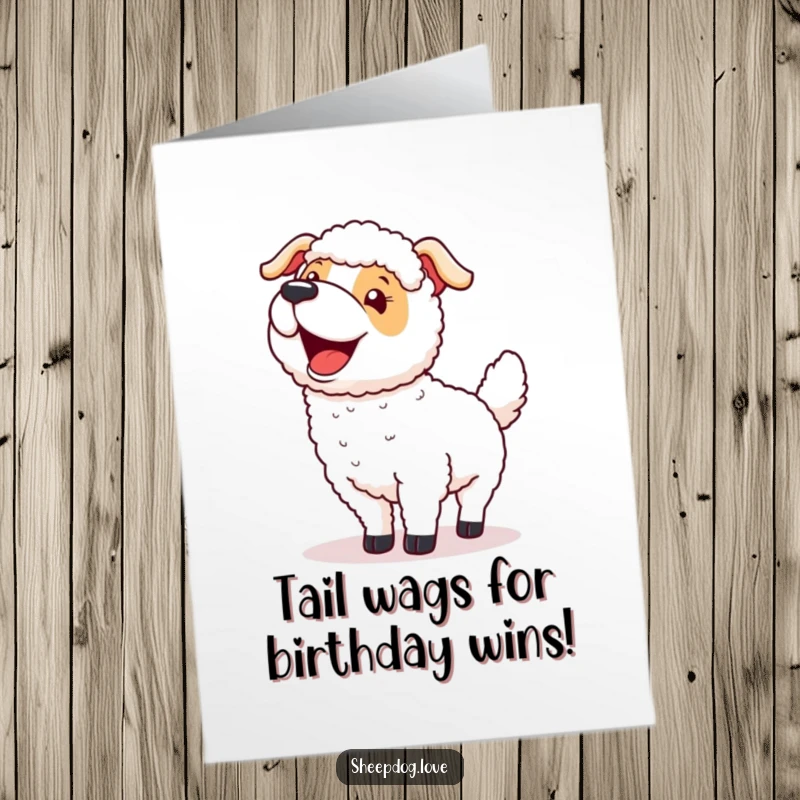 Funny Free Printable Birthday Card: An excited sheepdog wags its tail after a successful round-up for a birthday.