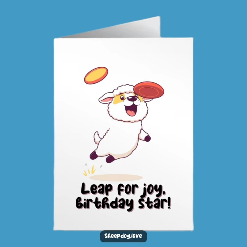 Free Printable Birthday Card: Funny Sheepdog Flying High - Downloadable Greeting