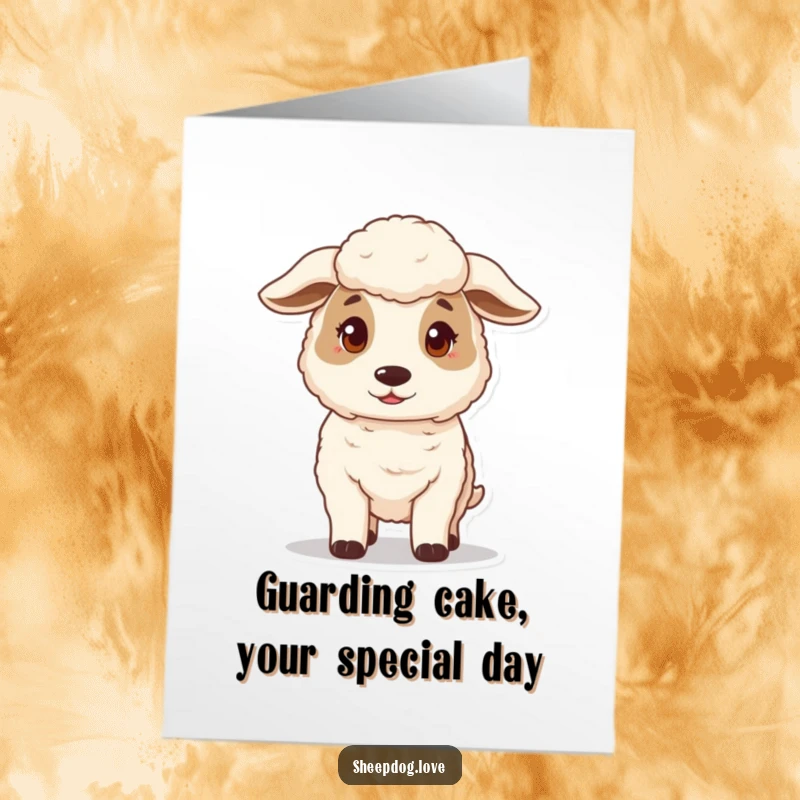 Funny Free Printable Birthday Card: A protective sheepdog stands guard gently, celebrating a birthday.