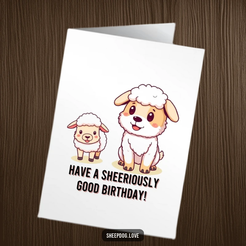 Funny Free Printable Sheepdog Birthday Card: A pleased sheepdog leads a flock of sheep, perfect for a birthday greeting.