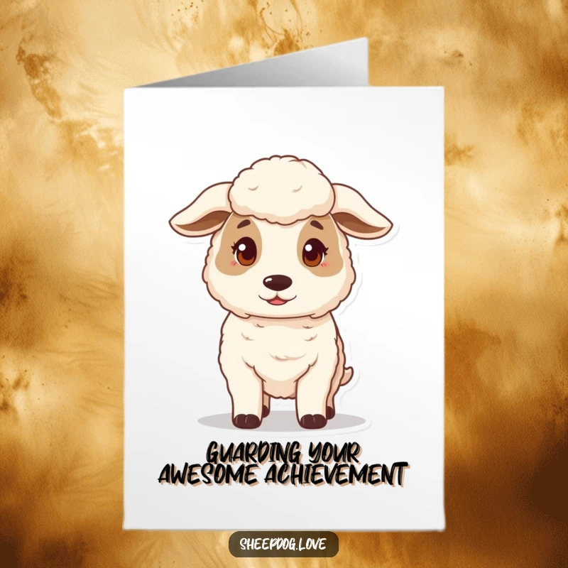 Funny Free Printable Congratulations Card: A protective sheepdog stands guard gently, celebrating success.