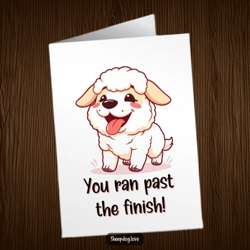 Funny Free Printable sheepdog artfully panting with its tongue out, celebrating achievements with humor.