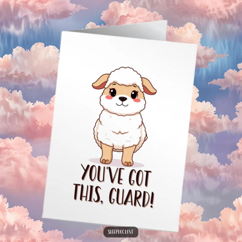Funny Free Printable Congratulations Card: A protective sheepdog standing guard gently, celebrating a safe and successful journey.