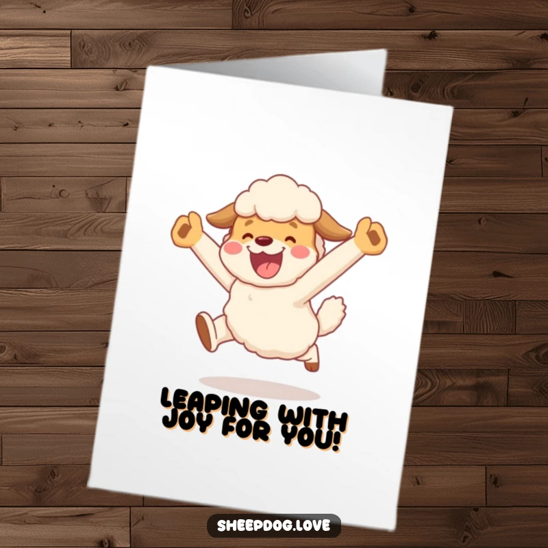 Funny Free Printable Congratulations Card: A sheepdog executes a triumphant leap after successfully herding, embodying pure celebratory joy.