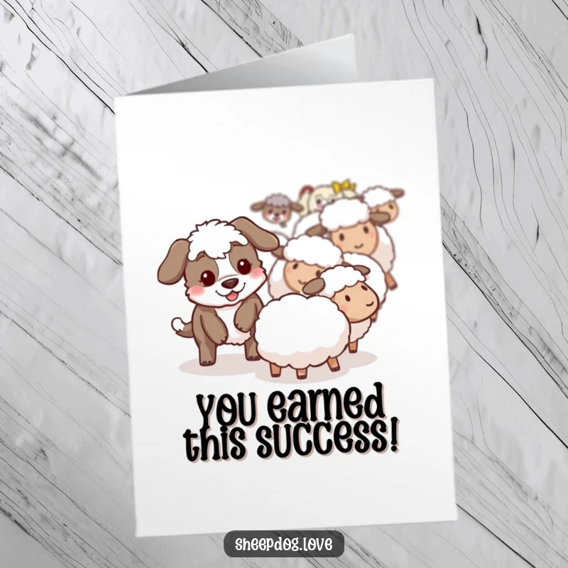 Funny Free Printable Congratulations Card: A sheepdog with a sweet expression guiding a stray sheep back to its group.