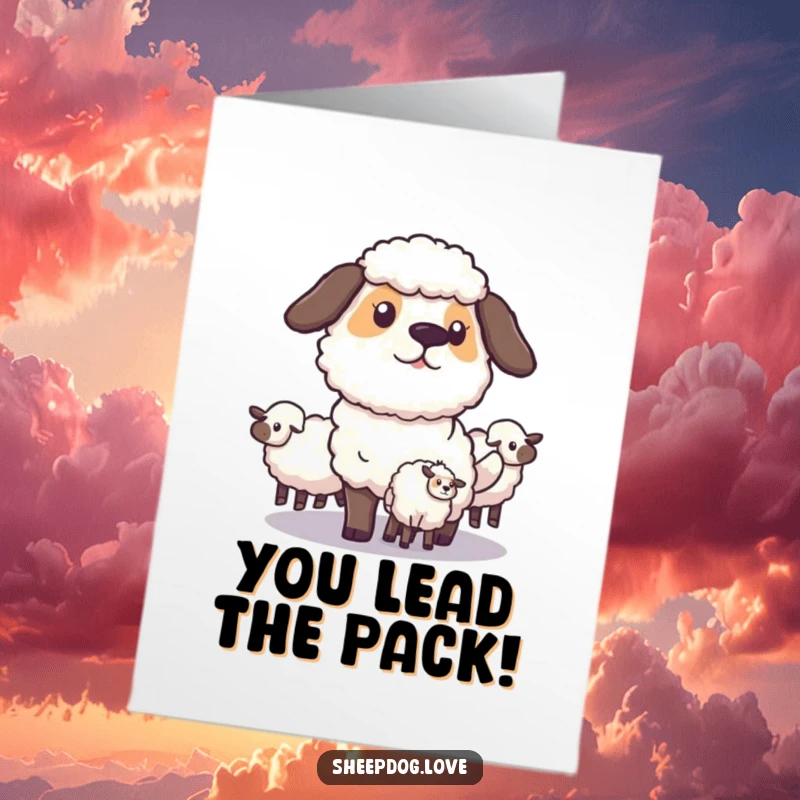 Funny Free Printable Congratulations Card: An intelligent sheepdog strategically guides its flock, celebrating your successful endeavor.