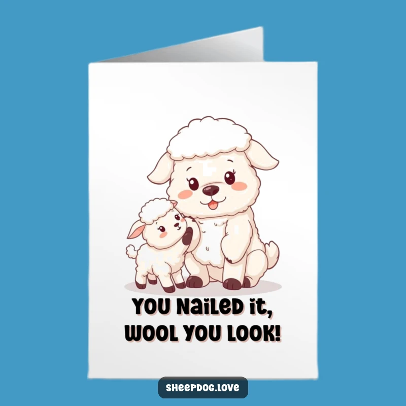 Free Printable Congrats Card: Sheepdog & Lamb Friends, Funny Downloadable Gift for New Beginnings