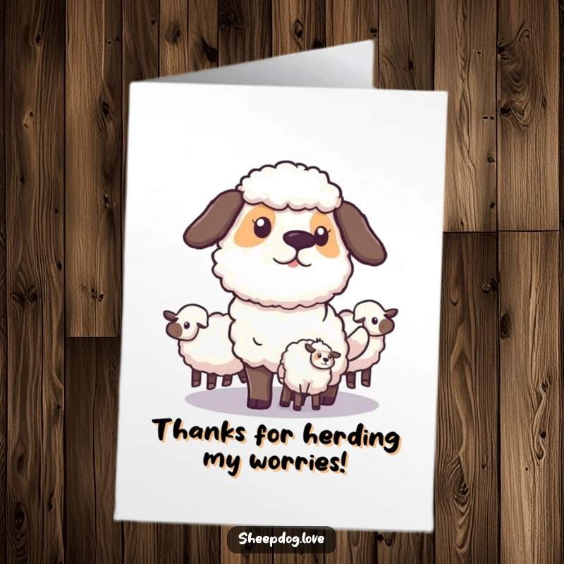 Funny Free Printable Thank You Card: A focused sheepdog masterfully guides its sheep, offering sincere thanks for your support.