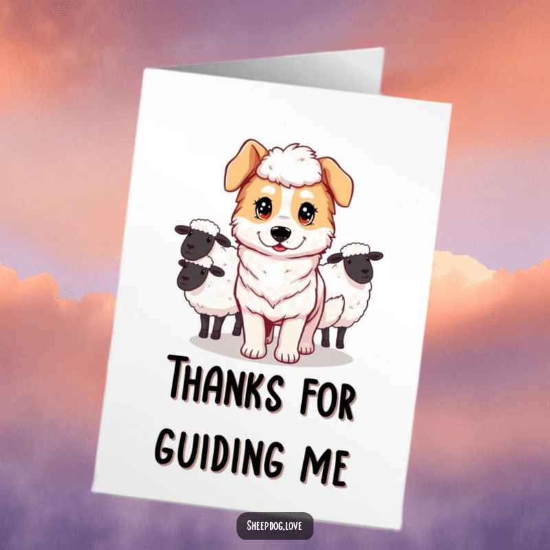 Funny Free Printable Thank You Card: A sheepdog with a determined look leads fluffy sheep with purpose.