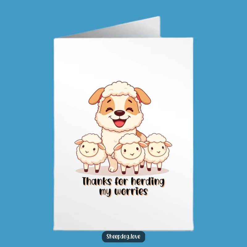 Free Printable Thank You Card: Grinning Sheepdog Herding Gratitude Downloadable Gift