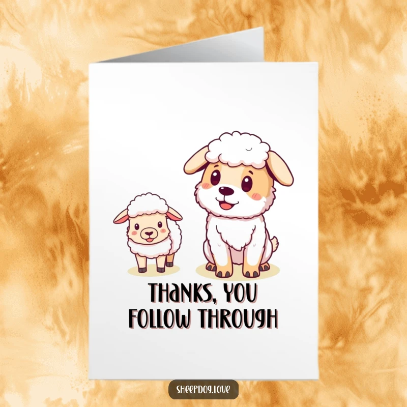 Funny Free Printable Sheepdog Thank You Card: A contented sheepdog leads its flock, perfect for expressing thanks warmly.