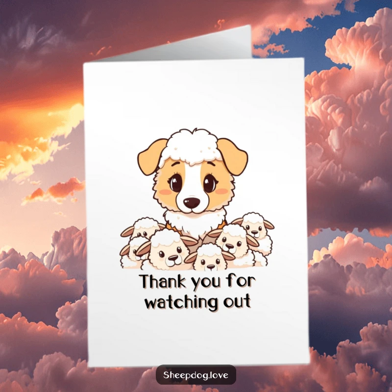 Funny Free Printable Thank You Card: A sheepdog's determined gaze signifies its unwavering watch over the flock.