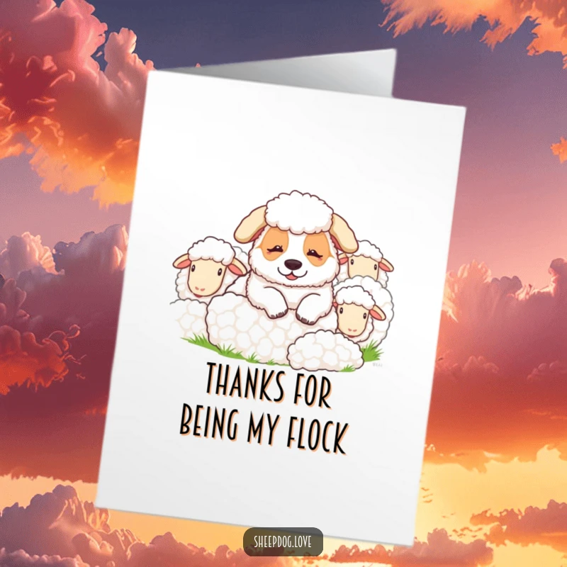 Funny Free Printable Thank You Card: A sheepdog resting contentedly, a heartwarming and humorous downloadable gift for expressing thanks.