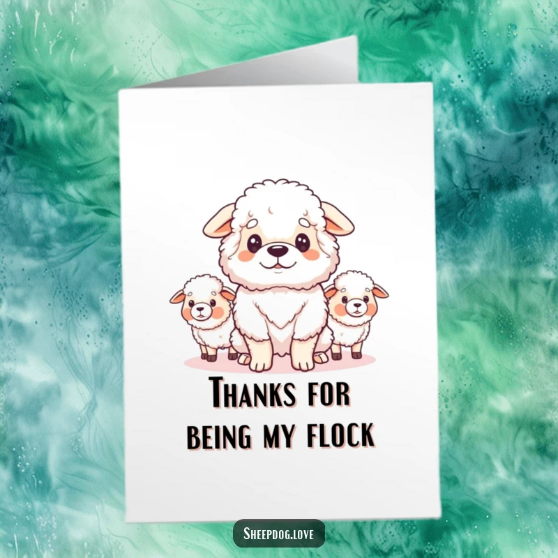 Funny Free Printable Thank You Card: A fluffy sheepdog proudly watches its flock, a symbol of care and heartfelt gratitude.