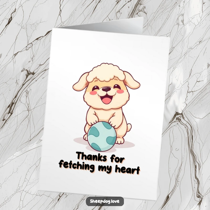 Funny Free Printable Thank You Card: A cute sheepdog sending thanks with a playful, happy bark and wagging tail.