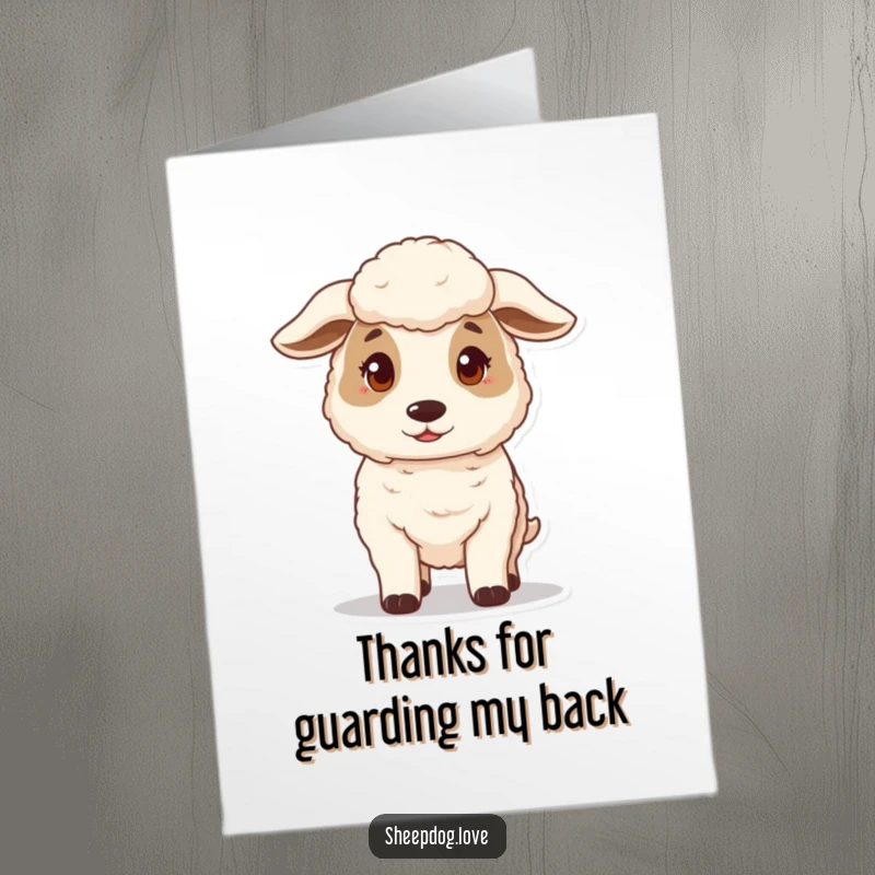 Funny Free Printable Thank You Card: A protective sheepdog guards gently, perfect for expressing thanks.
