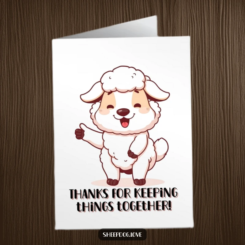Funny Free Printable Thank You Card: A sheepdog with a proud look wags its tail, conveying heartfelt thanks for a job well done.